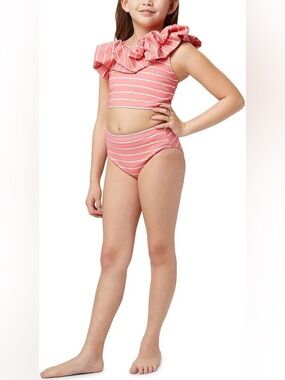 Habitual Peach and White Striped Two-Piece Swim Set